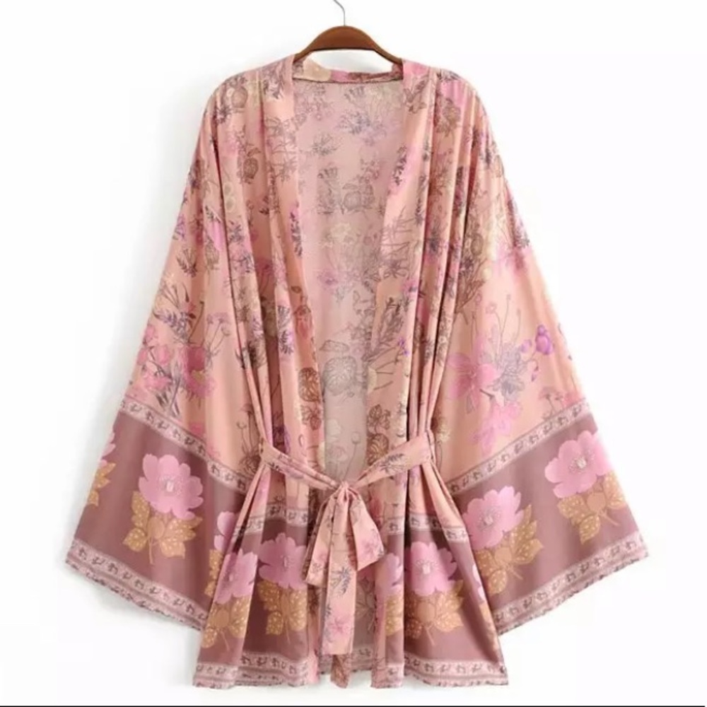 New Bohemian Kimono Cardigan Wrap Jacket Robe Swim Coverup - Picture 4 of 6